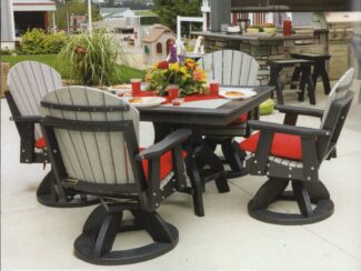 5pc Square Poly Patio Table w Swivel Chairs